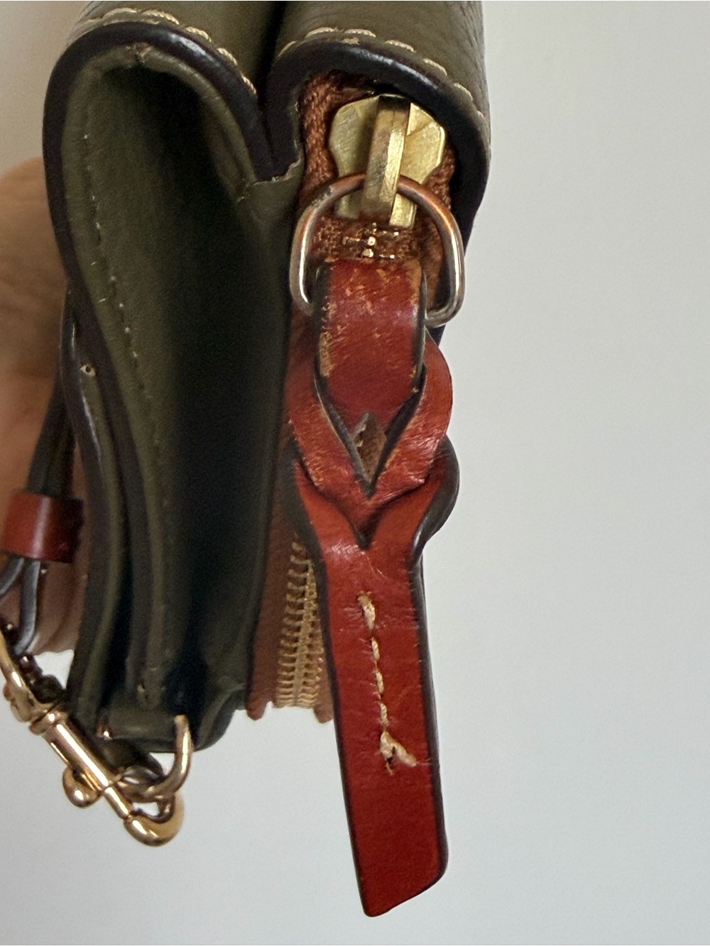Dooney & Bourke Olive Pebbled Leather Crossbody with Brown Trim - Picture 7 of 15